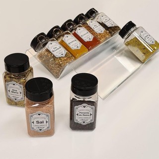 Kit 4 Suportes De Acrílico Pra Tempero + 30 Rótulos 20 Potes em Oferta na Shopee