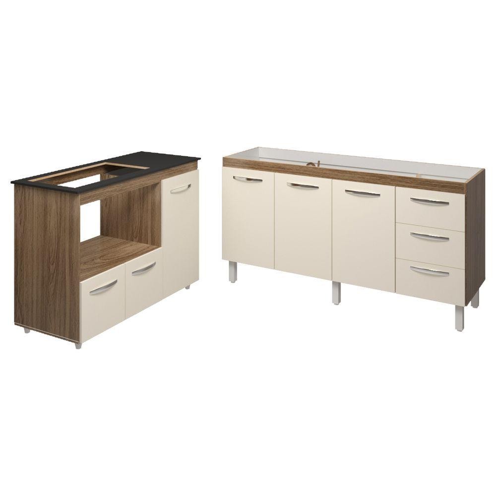 Balcão Armário Gabinete De Pia 150 Cm Deise E Balcão Alana Para Fogão Cooktop 5 Bocas E Forno Elétrico Savana Off White em Oferta na Shopee