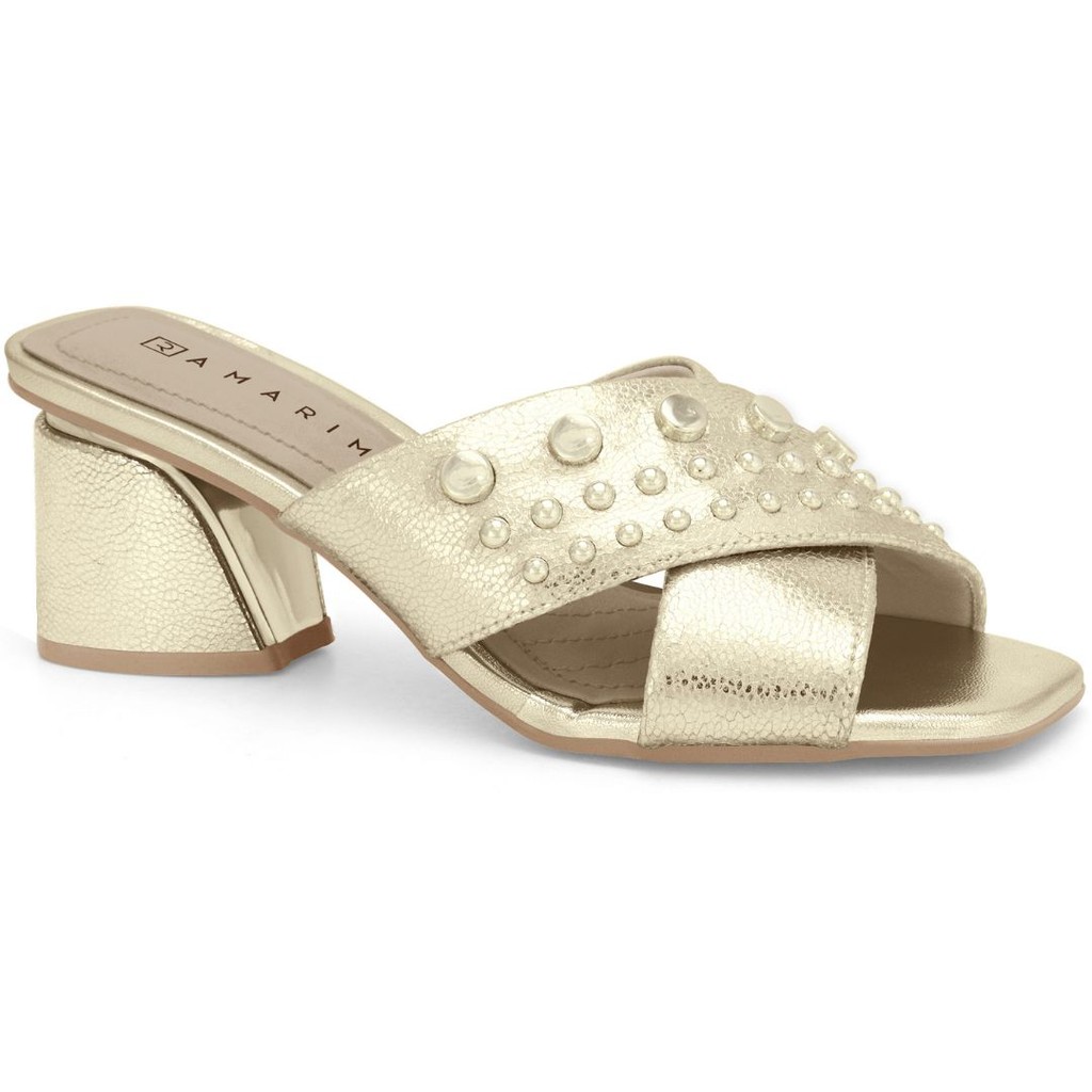 Tamanco Feminino Ouro Tachas Salto Bloco Ramarim 2428207-2 em Oferta na Shopee