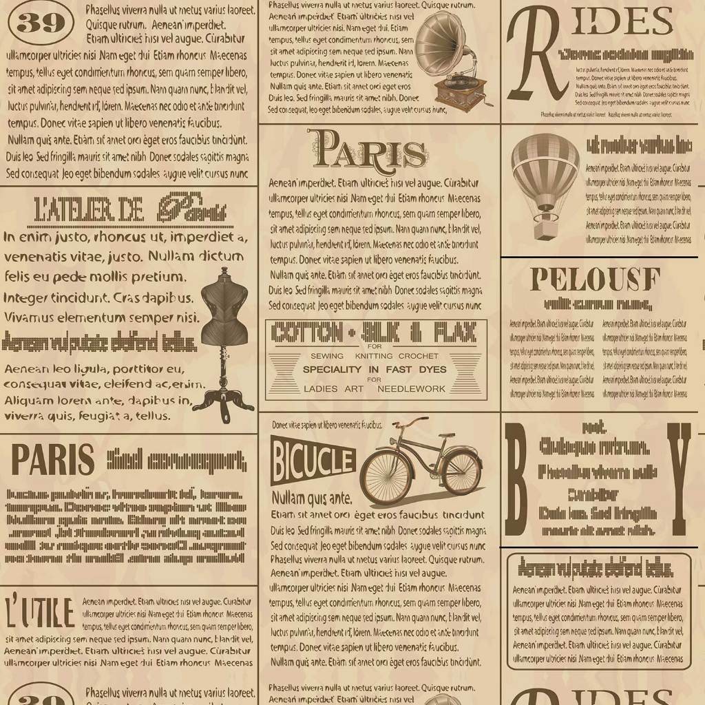 Papel de Parede Temático Vintage Jornal de Paris Antigo 3,00x0,50m
