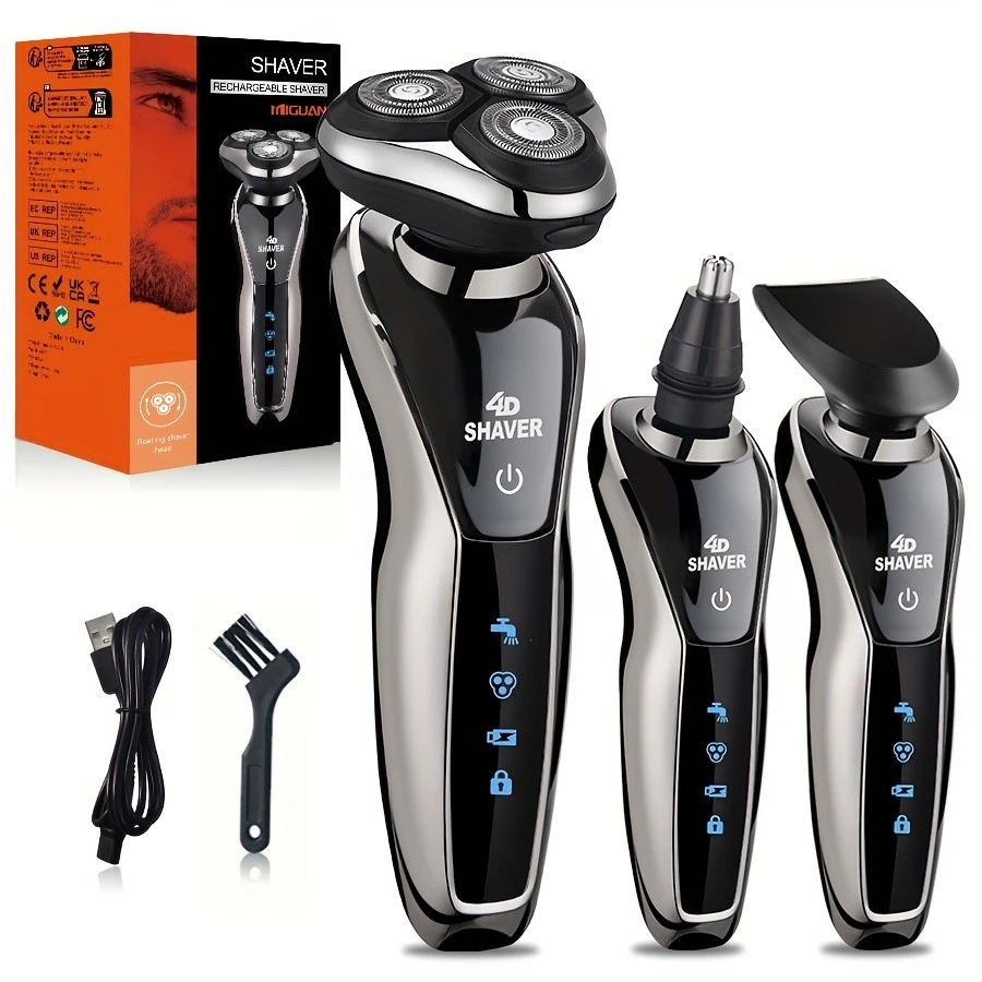 Barbeador Elétrico Masculino , Aparador De Pêlos Do Nariz 3 Em 1 , Navalha Portátil Recarregável USB Com Lâmina Flutuant — imagem 1