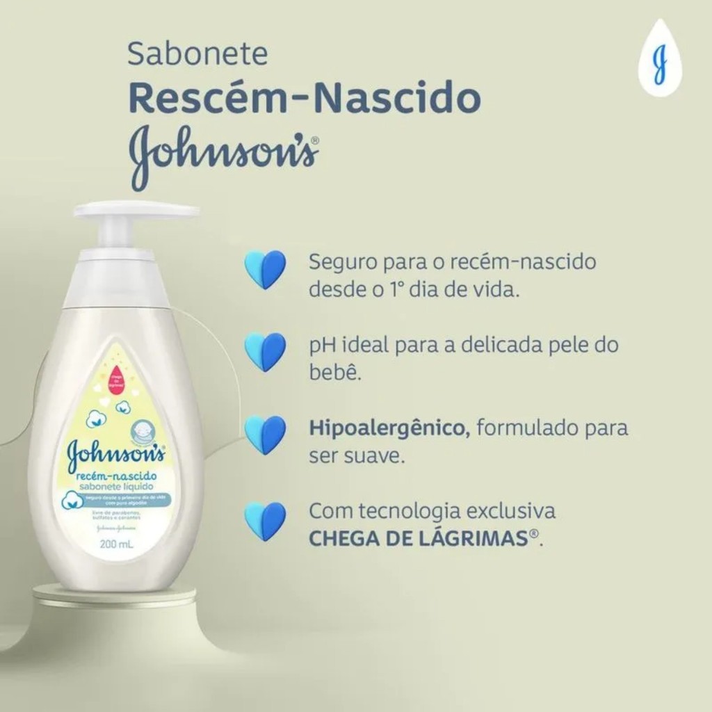 SABONETE LIQUIDO INFANTIL JOHNSONS RECEM NASCIDO 200ML — imagem 2 de 2