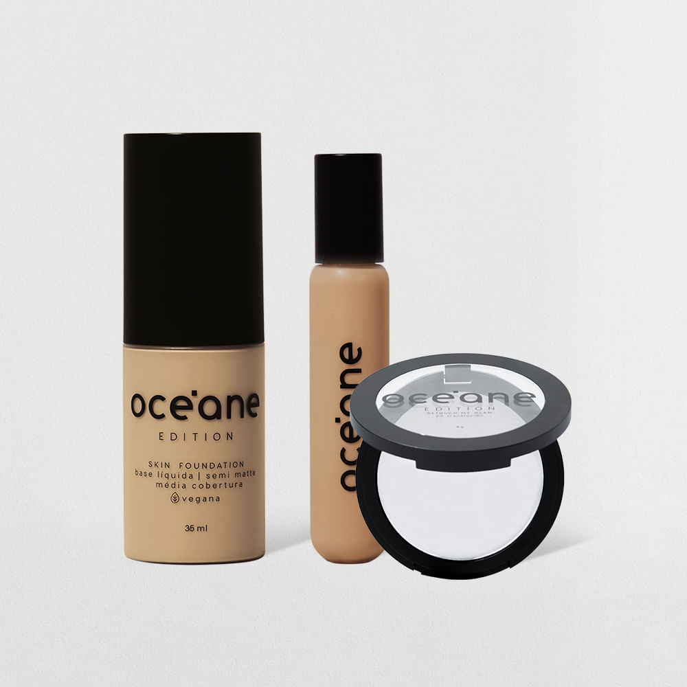 Kit Base Líquida 210l + Corretivo Líquido Light + Pó Translúcido Océane Edition (3 Produtos)