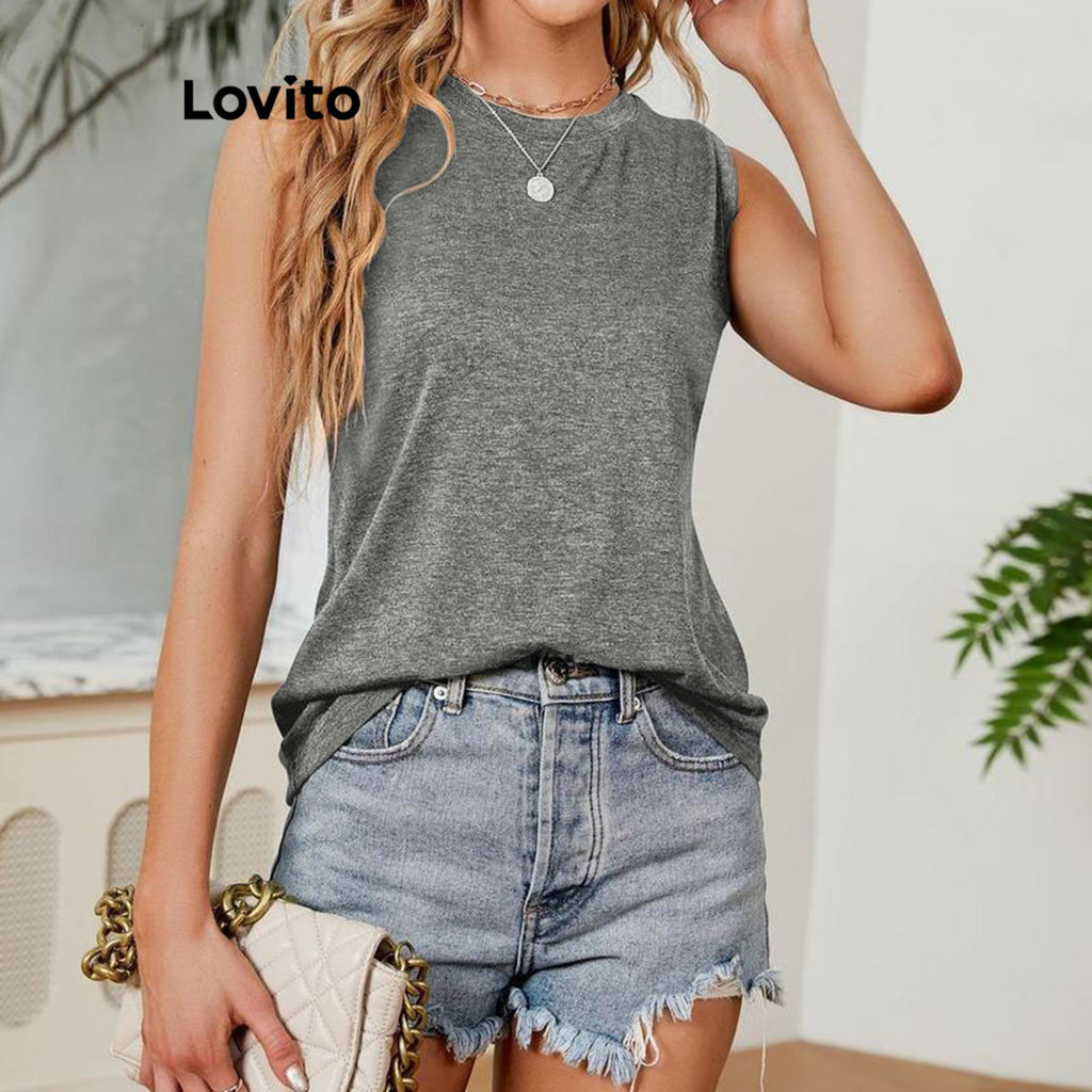 Lovito Regata Casual De Malha Lisa Com Colete Para Mulheres LNL43003 em Oferta na Shopee