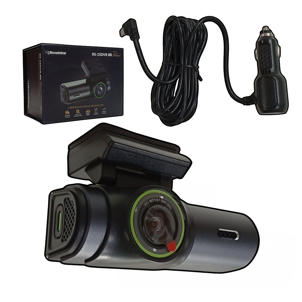 Câmera Gravadora DVR Universal 12v Segurança QHD 2,5K 2160p Acesso Aplicativo Carro Automotivo