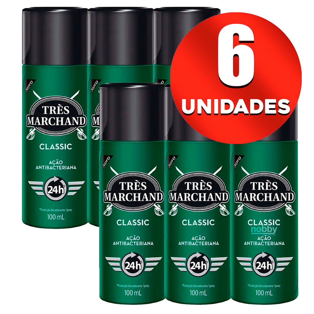 Kit 6 Desodorante Spray Tres Marchand Classic 100ml Original 24h Proteção Ação Antibacteriana em Oferta na Shopee