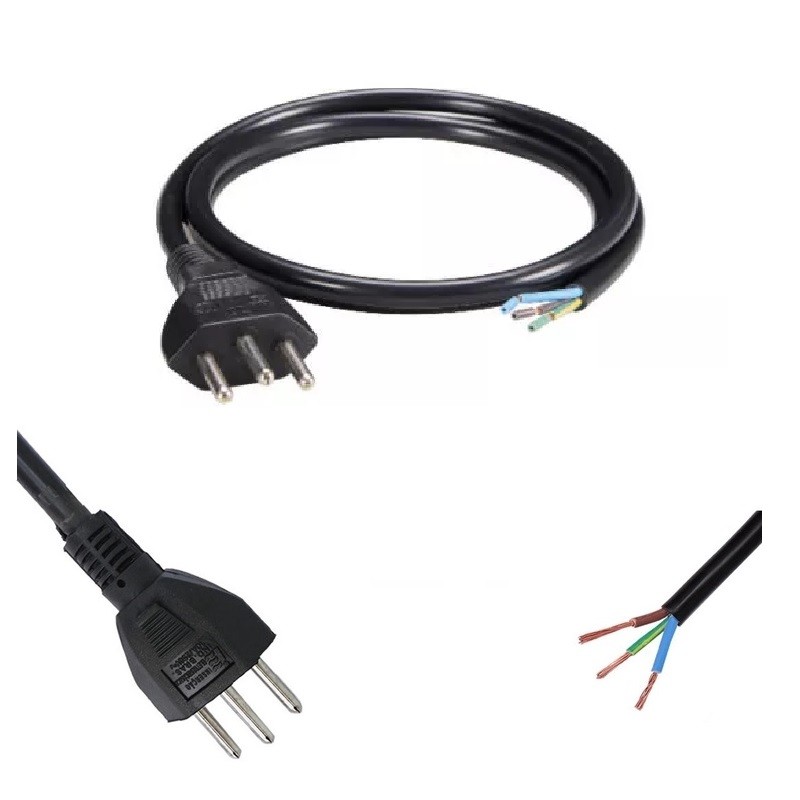 Cabo Força com Plugue Injetado PP 3x1,00 mm² 2m Reto