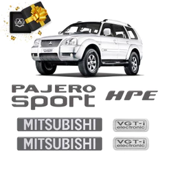 Emblemas Pajero Sport Hpe 2009 Adesivos Mitsubishi Grafite