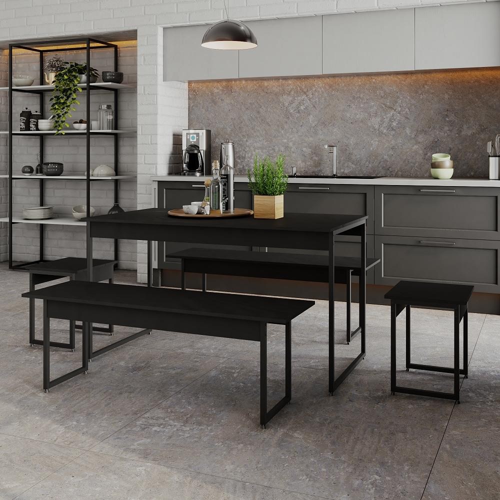 Mesa de Jantar com 2 Bancos e 2 Banquetas Industrial TUB