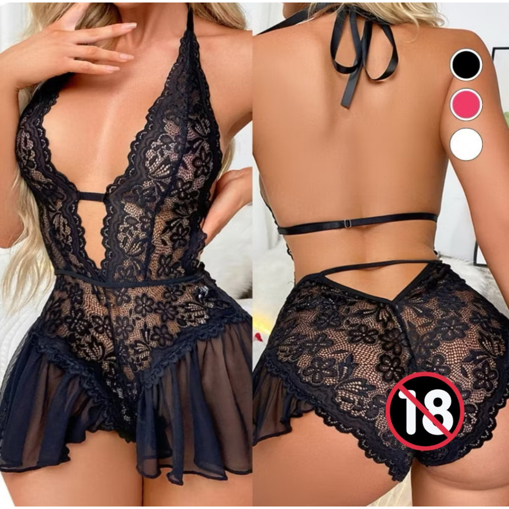 Lingerie Body Rendado Princesinha com sainha e abertura sexy + decote em Oferta na Shopee