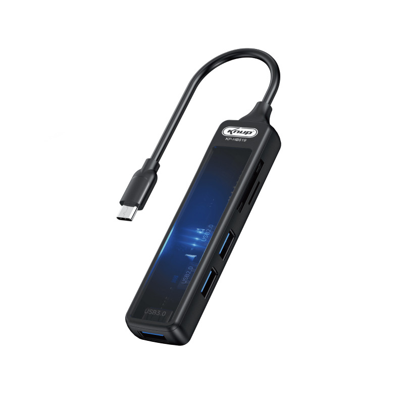 Hub USB 3 Entradas Multifunção Tipo C SD TF LED Azul Knup KP-HB519