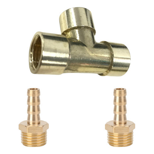 Conexão União Tee Latão Fêmea Rosca 1/4 bsp e 2 Espigão Mangueira 5/16 (8mm)