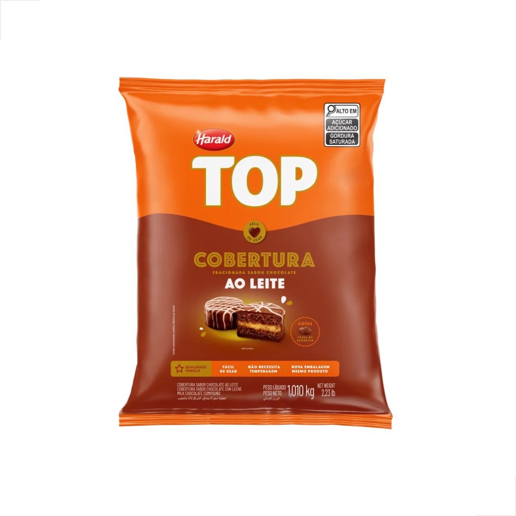 COBERTURA FRACIONADA TOP AO LEITE GOTAS 1,010KG - HARALD em Oferta na Shopee