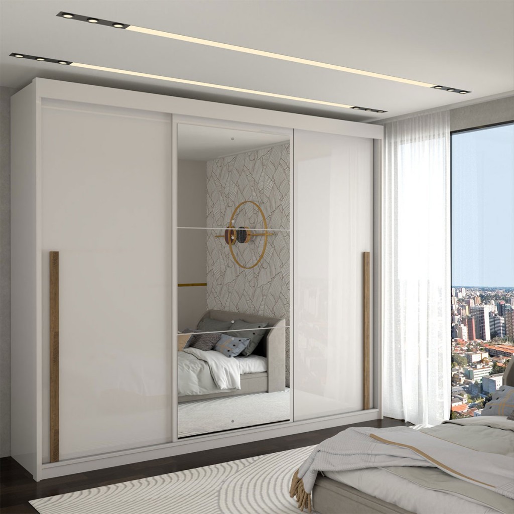 Guarda-Roupa Casal Cardial 3 Portas 6 Gavetas com Espelho - Panorama Móveis em Oferta na Shopee