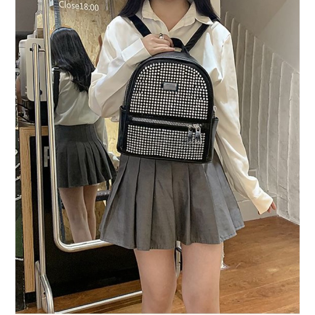 bolsa feminina mochila feminina couro Mochila pequena incrustada diamantes Mini mochila couro em Oferta na Shopee