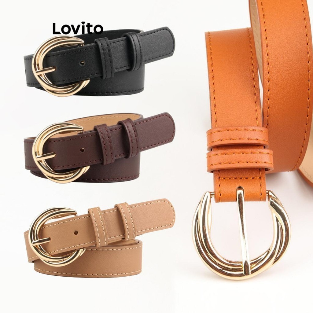 Lovito Cinto casual de metal com textura lisa para mulheres LFA21093 - Fashion Accessories