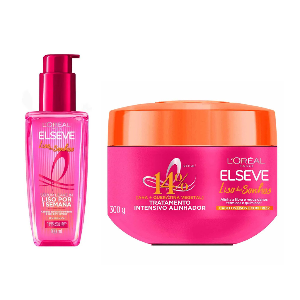 KIT MÁSCARA ALINHADORA + SÉRUM LEAVE IN ELSEVE LISO DOS SONHOS