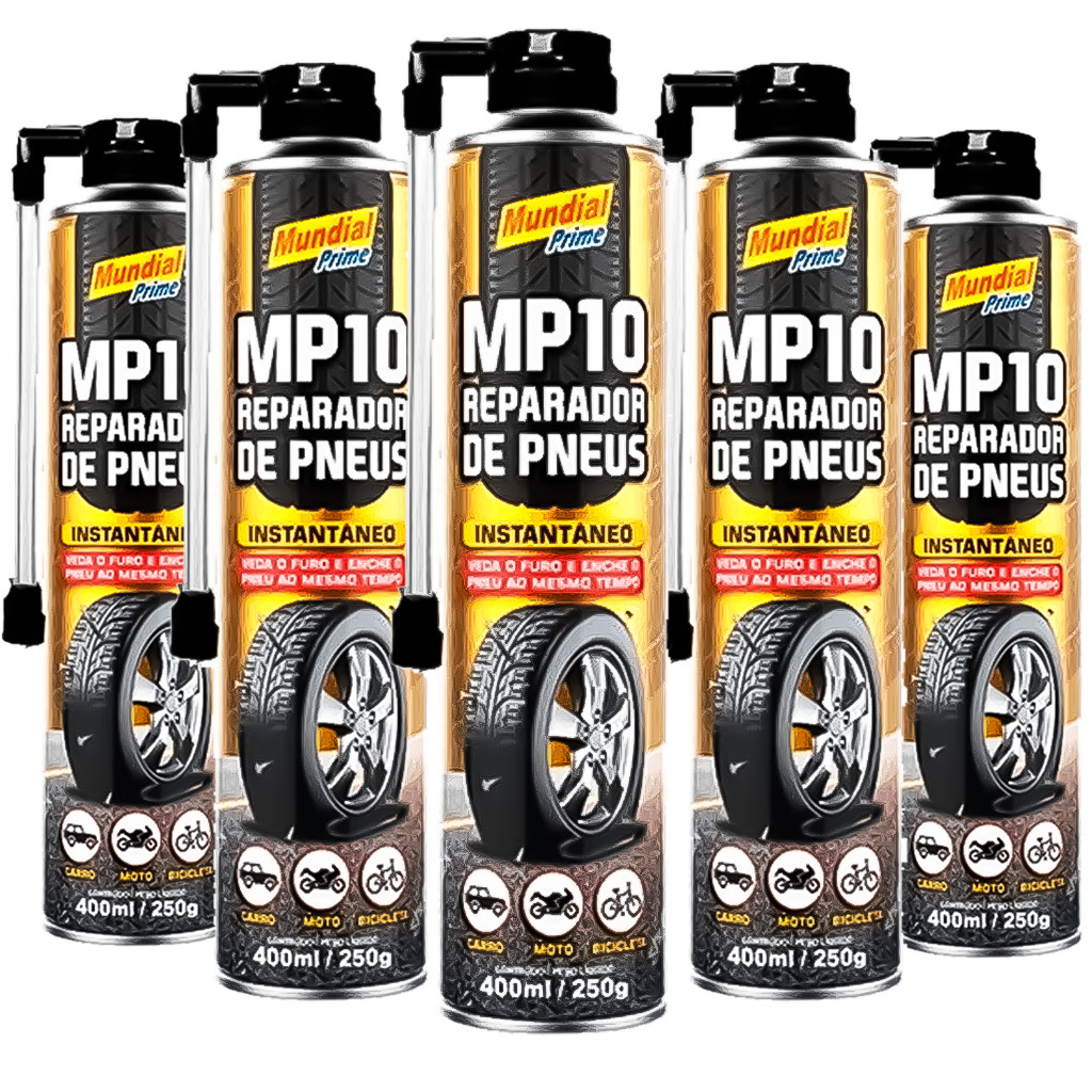 Kit Jogo Reparador De Pneu Spray Instantâneo Furo 400ML 260G Carro - Bike - Moto Multiuso Emergência - Home & Living