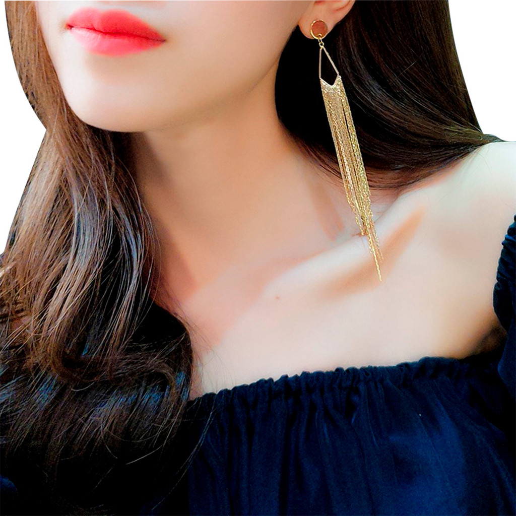 Brinco Feminino Longo Franja Delicado Prateado Dourado Luxo em Oferta na Shopee