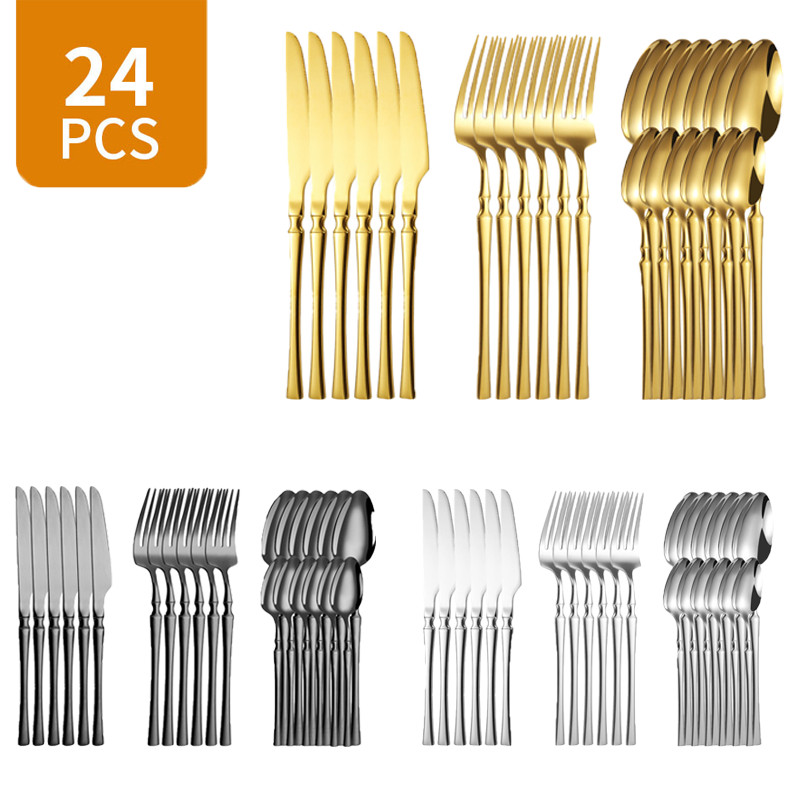KIT 24 Talheres De Dourado Aço Inoxidável Facas Garfos e Colheres Na Cozinha Talheres kit talheres