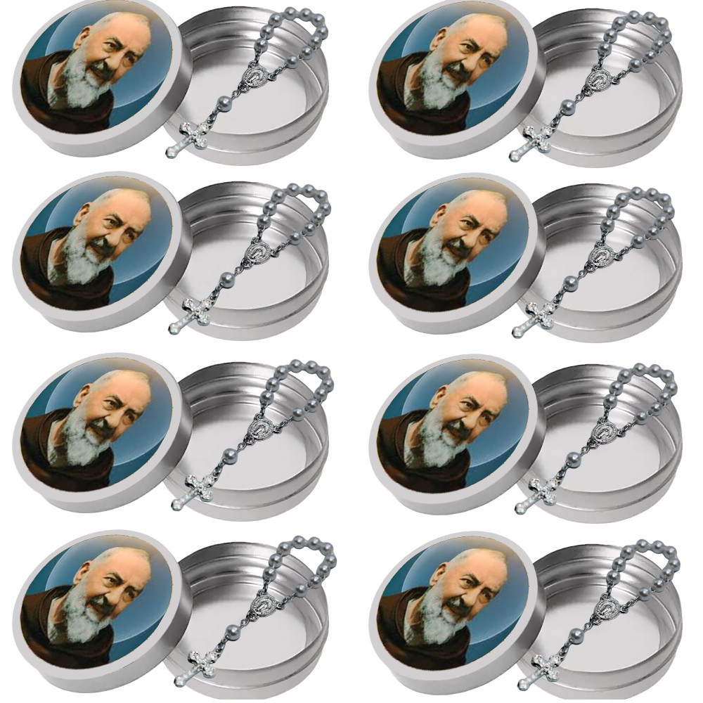 10 Latinha 10 Mini Terço Padre Pio Lembrancinha Catolica