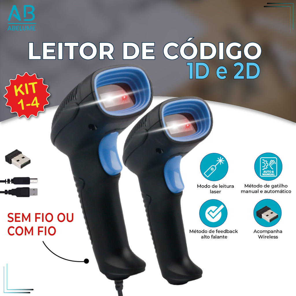 Kit 4 Leitor Código De Barras Scanner Portátil Laser Com Fio ou Sem Fio USB 1D/2D Leitor de Qr Code e Código de Barras - Computers & Accessories
