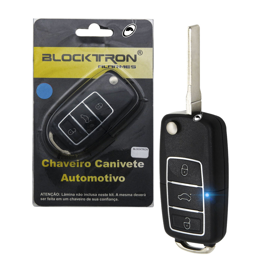 Chave Canivete Alarmes Blocktron 3 Botões LED AZUL E AMARELO