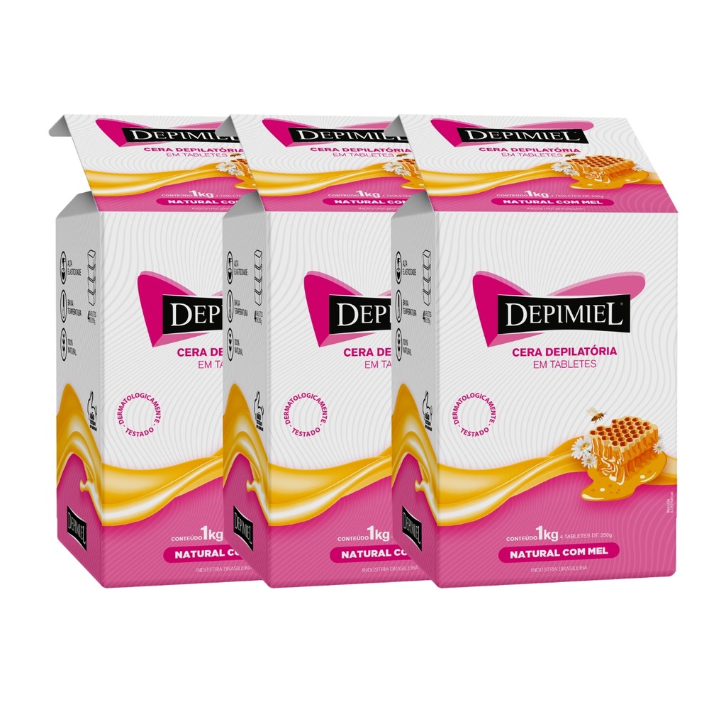 Kit 3 Cera Depilatória Tabletes Natural Com Mel Depimiel