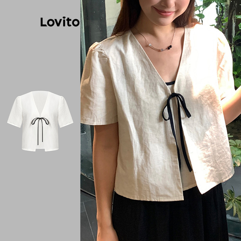 Lovito Blusa Casual Blusa Lisa Com Laço Para Mulheres L114AD382 - Women Clothes