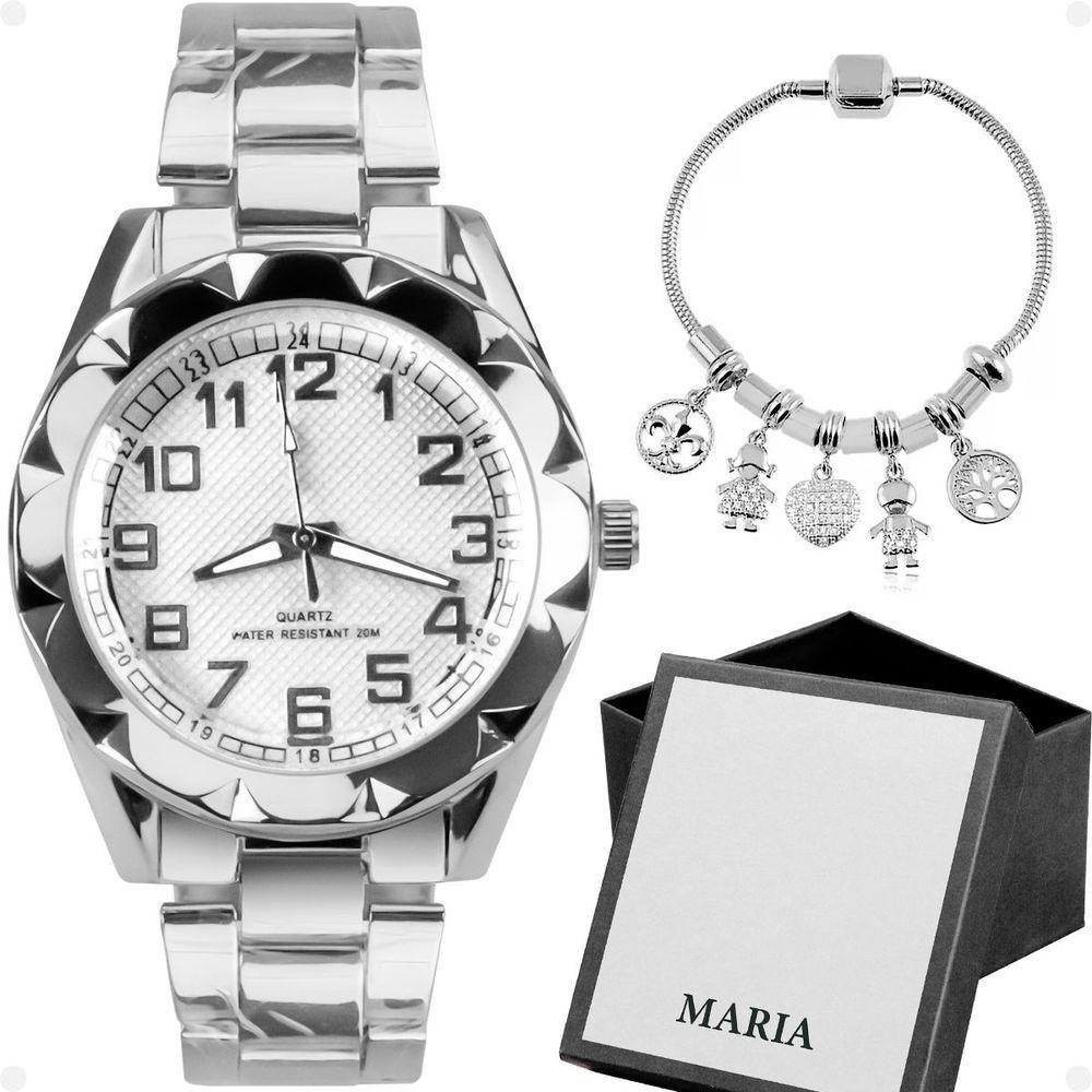 Relogio Feminino Prova Dagua Prata Aço + Caixa + Pulseira Casual Resistente Social Presente Original - Watches