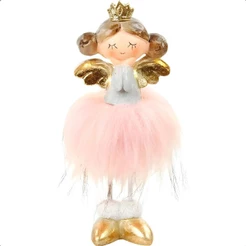 Anjo Decorativo Branco e Rosa Com Coroa e Asas Douradas com Led Mãos