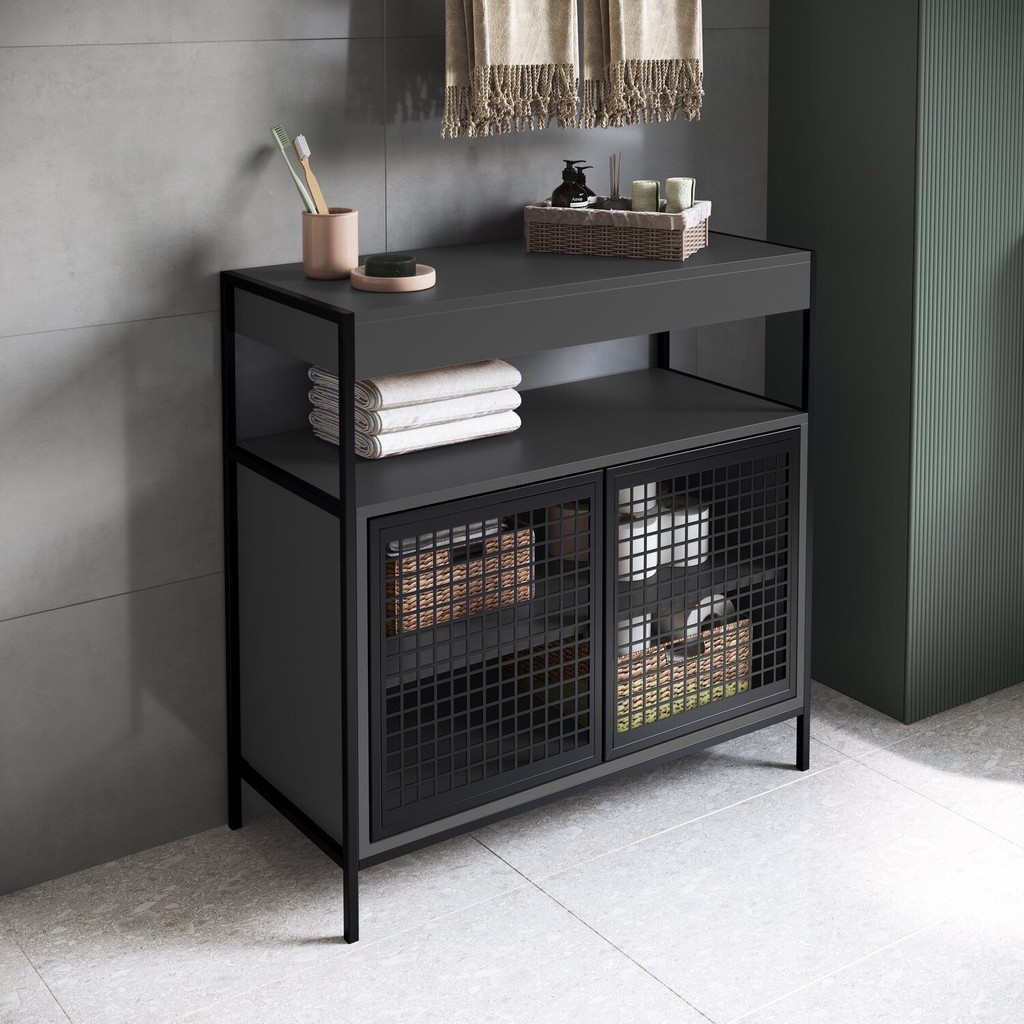 Armário Gabinete de Banheiro 80cm Estilo Industrial com 2 Portas P1038 sem Cuba - Home & Living
