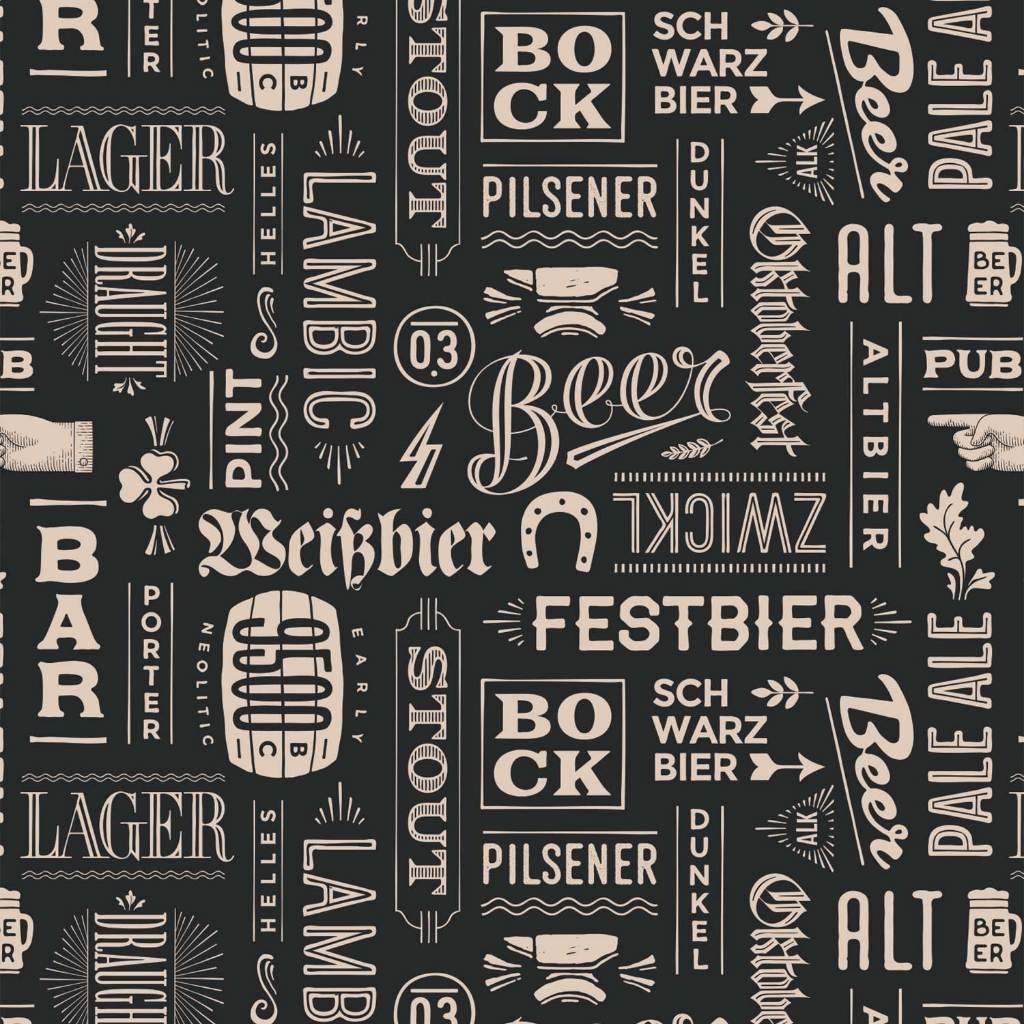 Papel de Parede Temático Estampa Vintage Tipográfica de Cervejas 2,50x0,50m