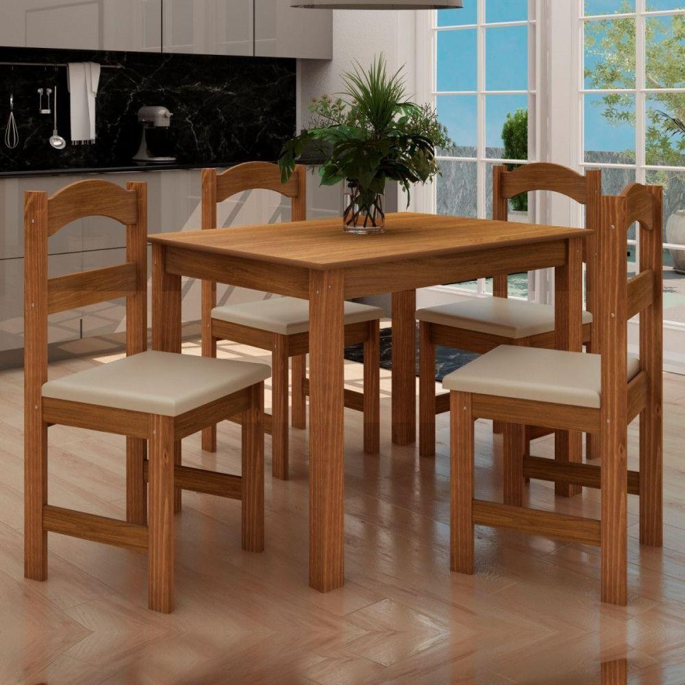 Mesa Com 4 Cadeiras Pés Madeira Praiana Arauna Freijó em Oferta na Shopee