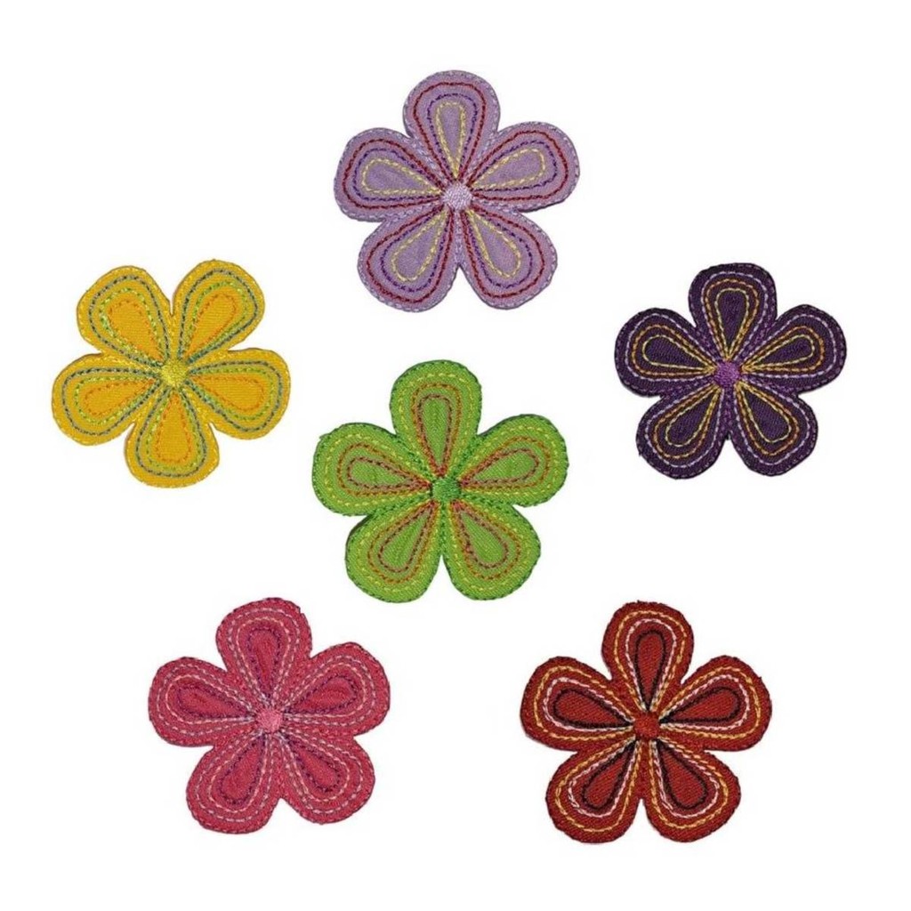FLOR PESPONTO COLORIDO PATCH APLIQUE TERMOCOLANTE KIT 6PÇ