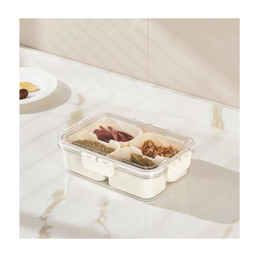Pote Hermético Organizador Multiuso De Geladeira Cesto Com Tampa Para Alimentos Com 4 Divisórias