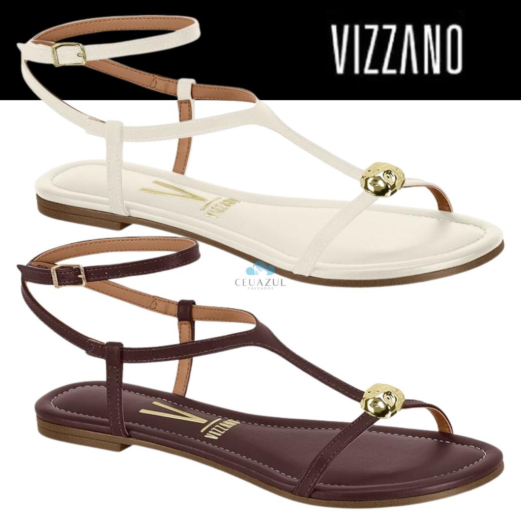 Sandália Rasteirinha Feminina Vizzano Tiras Finas Detalhe Dourado Conforto em Oferta na Shopee