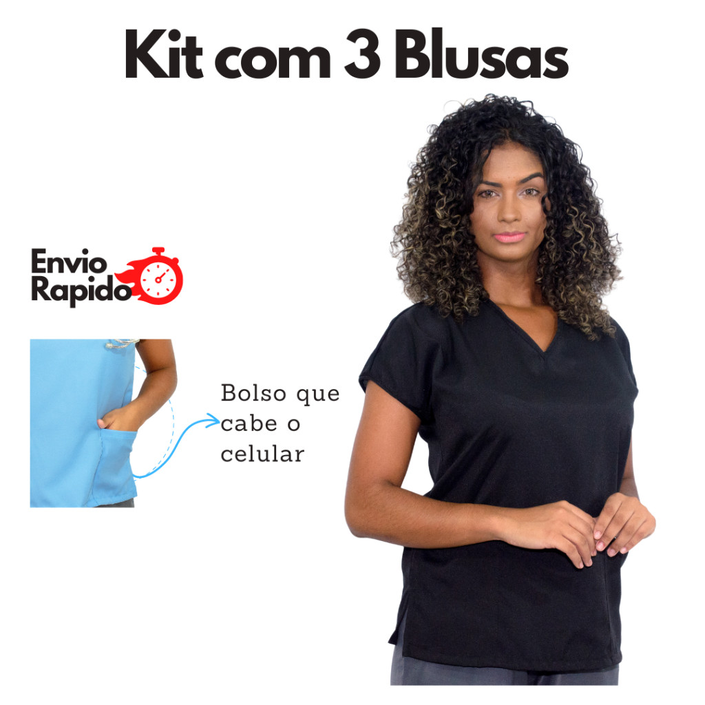 KIT Com 3 Scrubs Bata Blusa Uniforme Enfermagem Manga japonesa em Oferta na Shopee