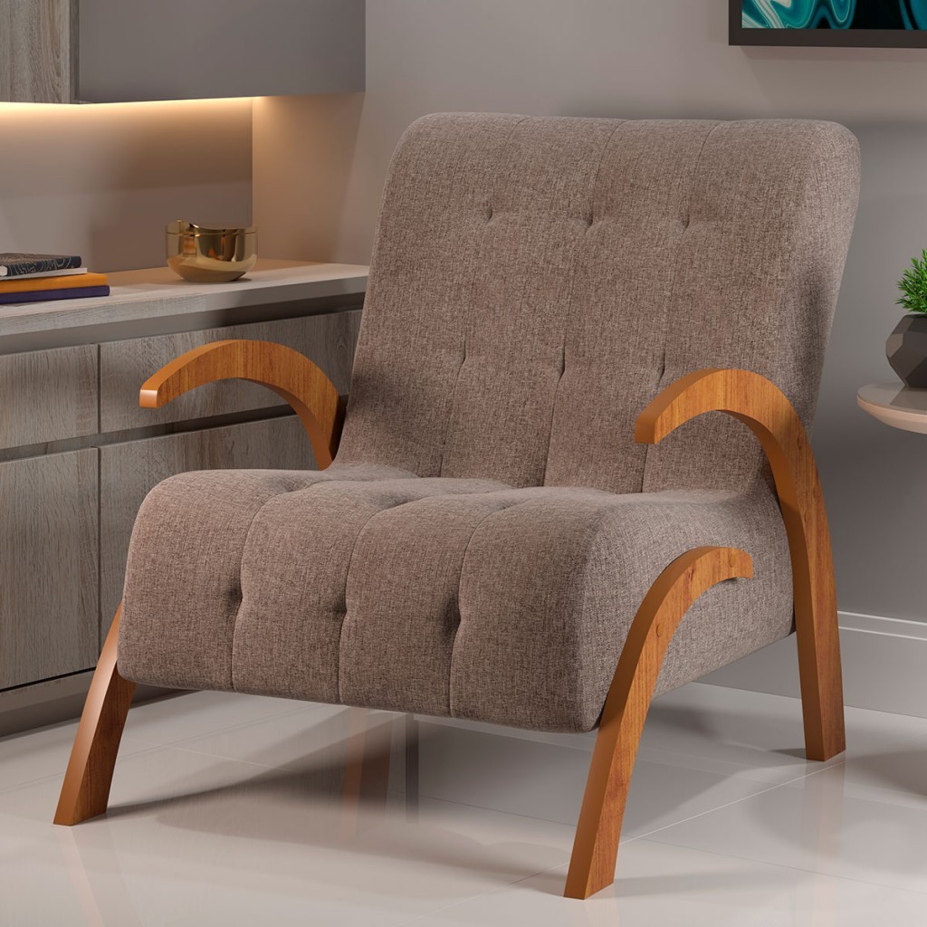 Poltrona Cecilia Mel/Linho Kaki - Viero Móveis em Oferta na Shopee