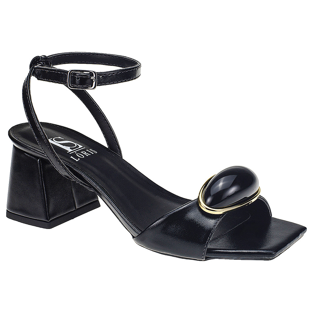 Sandália Feminina Enfeite ABS Gota Dourado Salto Bloco Traseiro Cruzado com Fivela 18-500 - Women Shoes