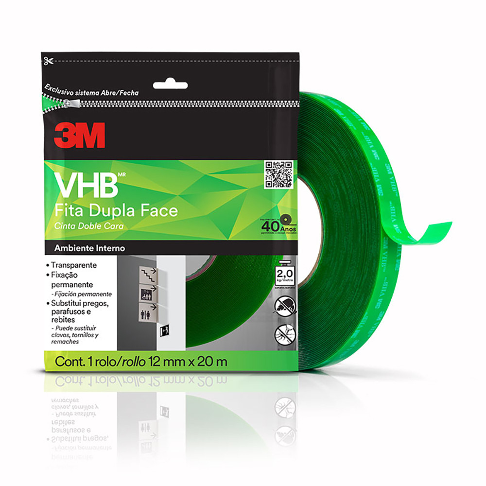 Fita dupla face de adesivo Transparente VHB 12mmx20m 4910 blist com 1 unidade 3M