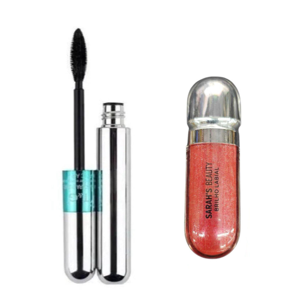 KIT Máscara 2 Em 1 Para Cílios A Prova D'água Tango + Sarahs Beauty Lip Glos Brilho Fashion