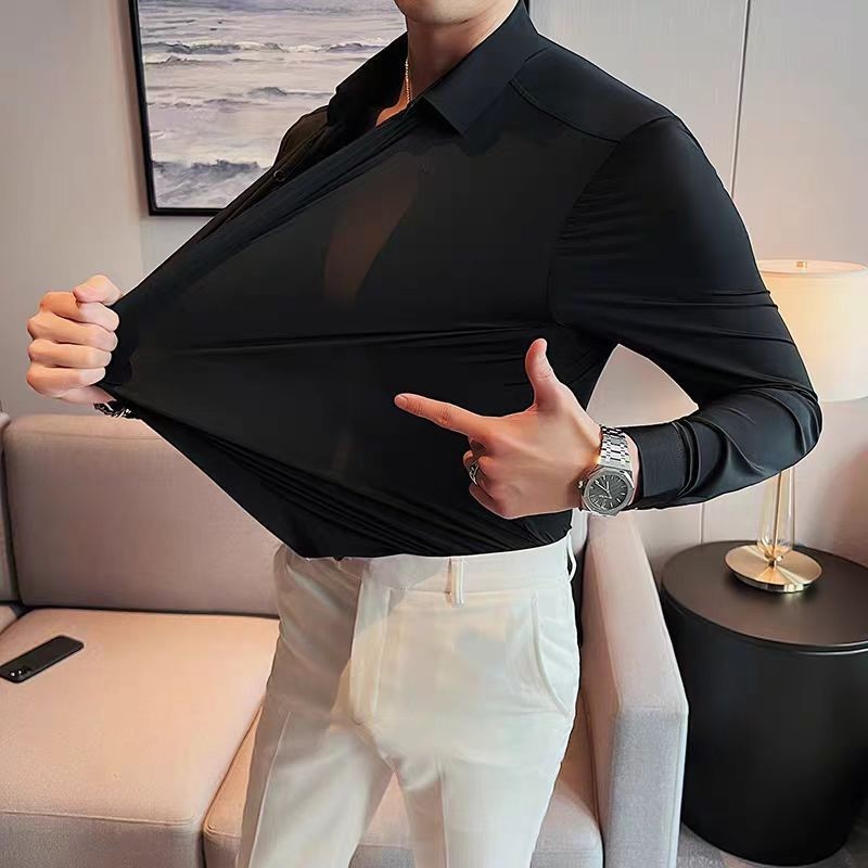 Nova Camisa Sem Costura de Alta Elasticidade de Quatro Lados Jinammonia, Camisa Branca Masculina Não Passar, Camisa Casu