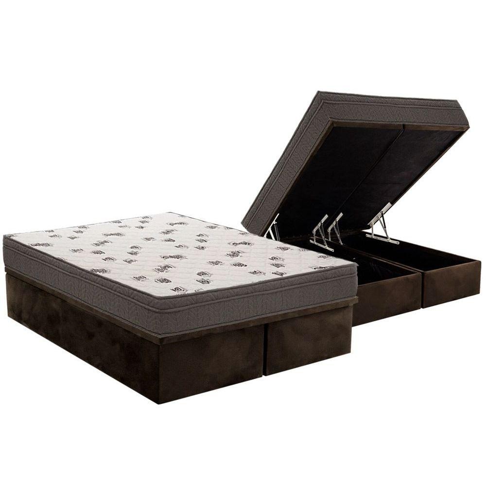 Cama Box Baú Queen: Colchão Espuma Ortobom D45 Light + Base CRC Suede Brown(158x198) em Oferta na Shopee