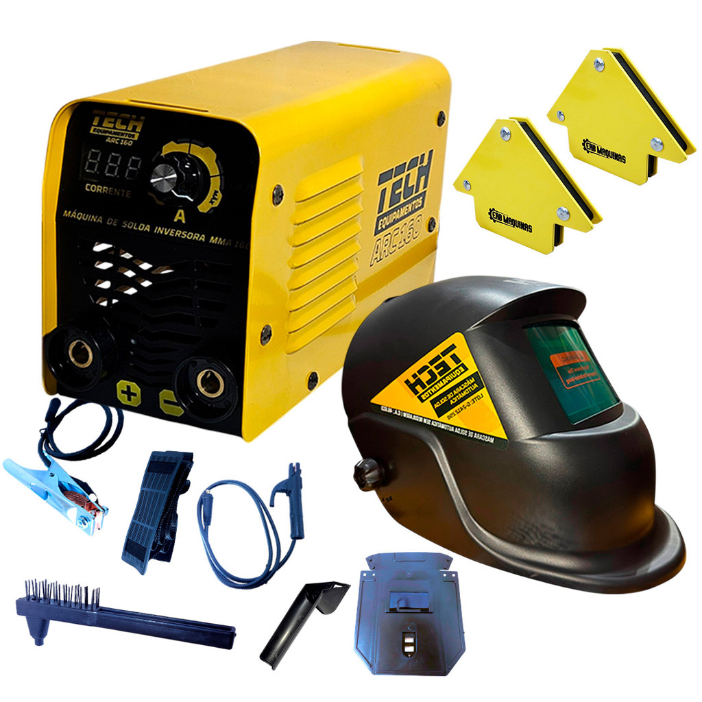 Kit Solda ARC 160 Tech 220V com Máscara Automática e 2 Esquadros Magnéticos