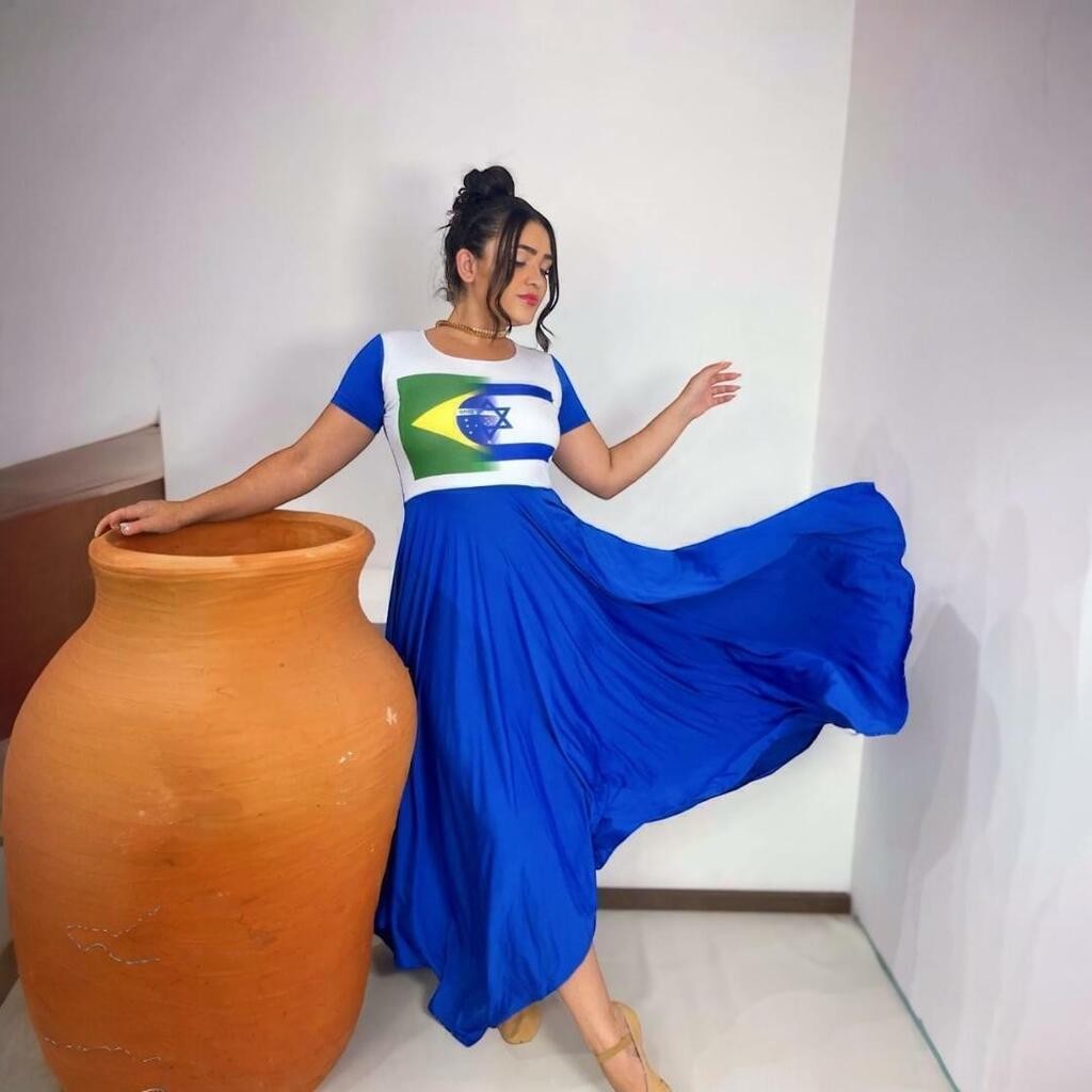 Vestido de Dança Coreografia Brasil/Israel Moda Evangélica em Oferta na Shopee