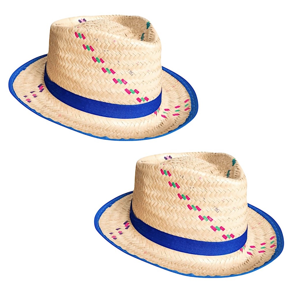 Kit 2 Chapéus Palha Malandrinho Infantil Festa Junina Azul