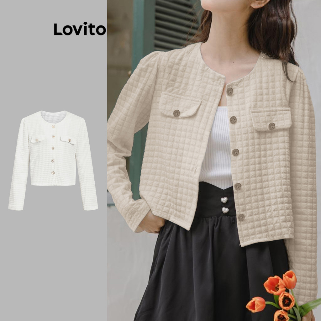 Lovito Casual Casaco Feminino Liso com Botão Frontal LNE29209 (Multicolorido)