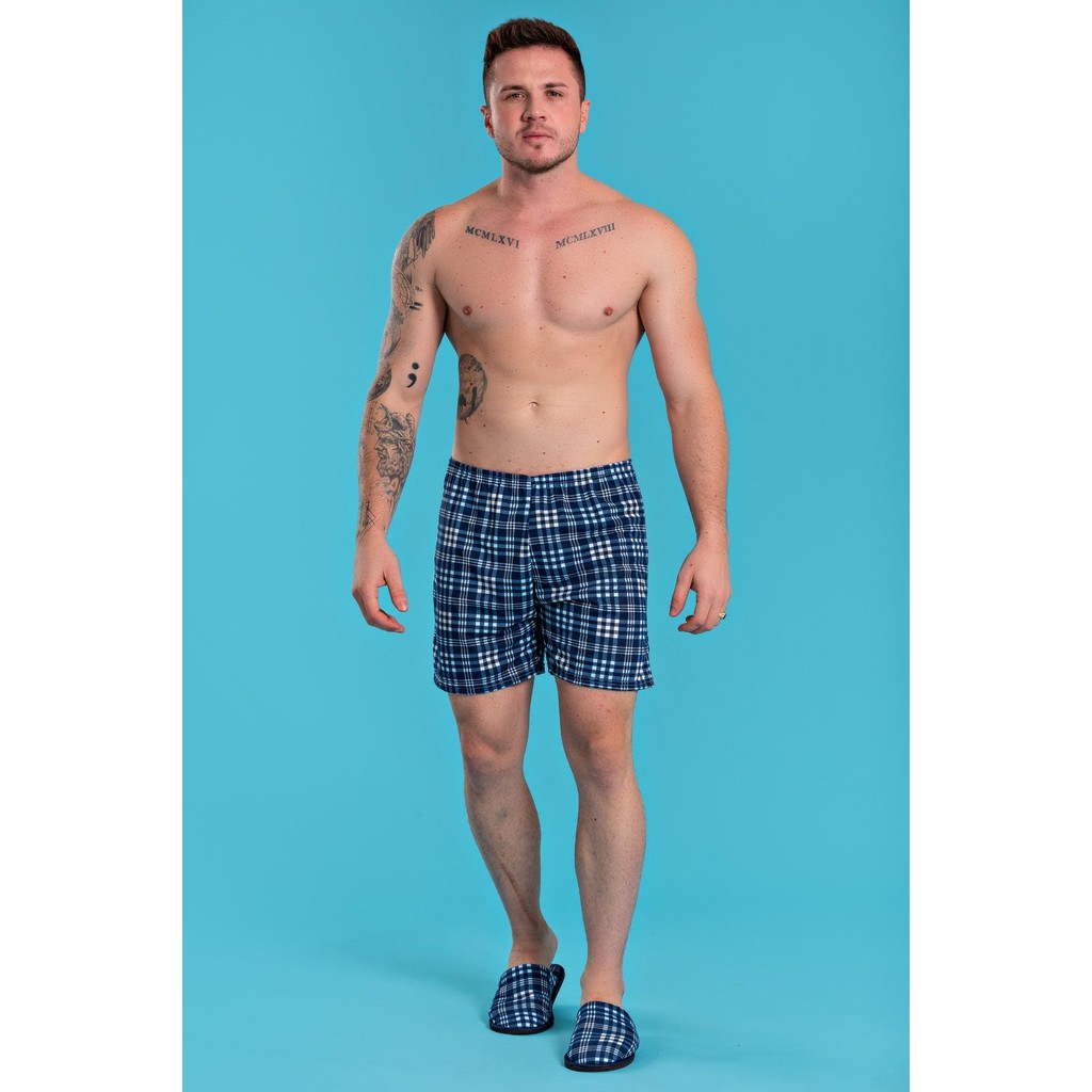 Short Samba Canção Xadrez Marinho - Verão Confortável