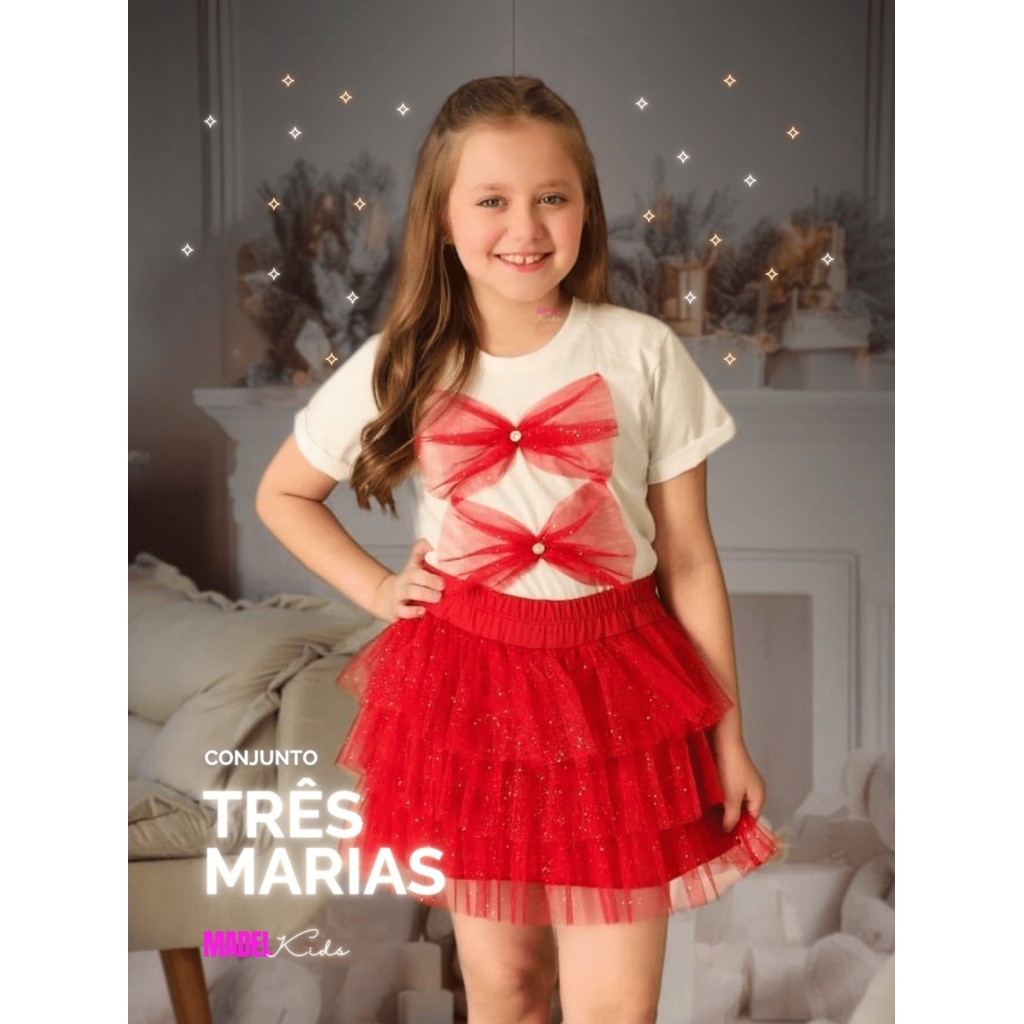 Conjunto Infantil Três Marias Menina Roupa Feminina Moda Kids Estampado Colorido Verãoo Confortável Promoção Exclusiva